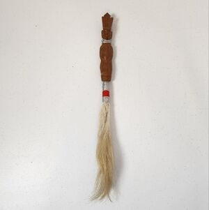 Vintage Fly Whisk Tool Primitive Collectible Wood Carved Cow Hair Africa Tribal